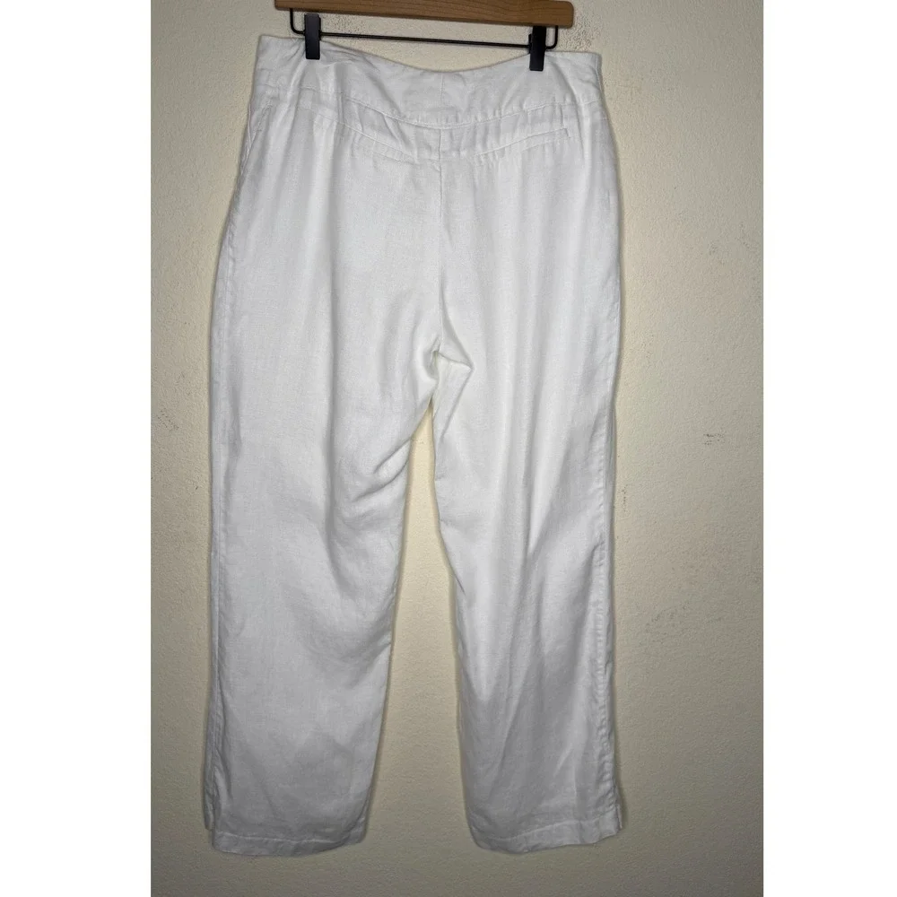 Worthington White Linen Pants  33X 31 Wide Leg Coastal Grandmother Beach Summer